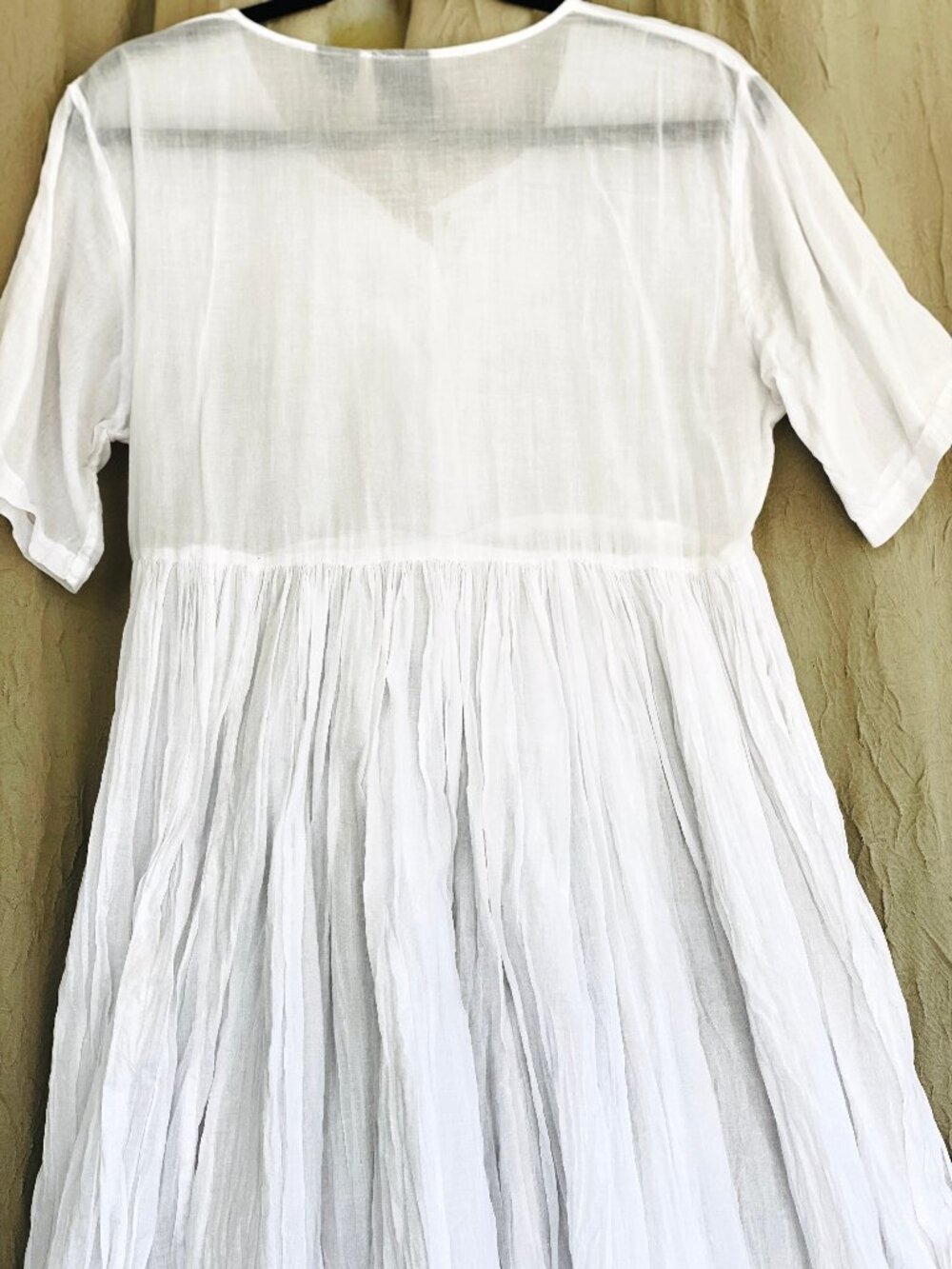 Rosey Tomato Small White Embroidered Crinkle Cotton Short Sleeve Boho Midi Dress - Picture 7 of 8